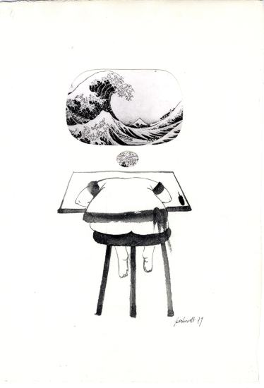 Robert Gernhardt, Ohne Titel, 1979. Tuschelavis und Fotocollage auf Aquarellpapier. Collection Mus&eacute;e Tomi Ungerer - Centre international de l'Illustration