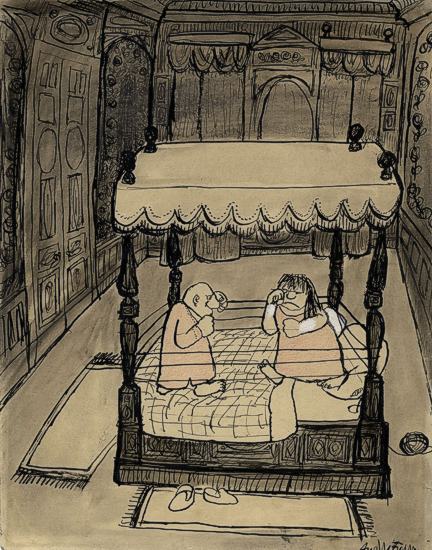 Andr&eacute; Fran&ccedil;ois (Andreas Farkasine, dit), &laquo; In the Ring &raquo;, Titelzeichnung f&uuml;r dem Umschlag des Lilliput, 1950. Tusche und Aquarell auf beigefarbenem Papier. Collection Mus&eacute;e Tomi Ungerer - Centre international de l'Illustration &copy; ADAGP, Paris 2012. Photo : Mus&eacute;es de la Ville de Strasbourg