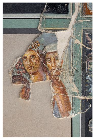 Strasbourg, place Kl&eacute;ber, Ensemble 1 : Wandmalerei - Dionysos und sein Thiasos und Feld mit Herkules und Hippolytos. Oben: Detail mit Dionysos. (Mus&eacute;es de Strasbourg, Foto M. Bertola).