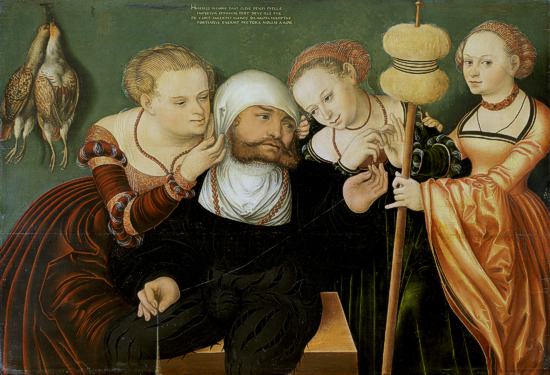 Hans Cranach, Herkules unter den Dienerinnen der Königin Omphale, 1537, Öl auf Rotbuchenholz, 57,5 x 85,3 cm © Museo Thyssen-Bornemisza, Madrid