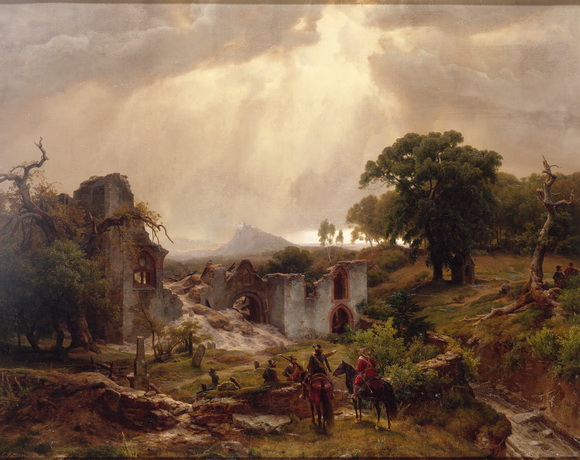 Carl Friedrich Lessing (1808-1880), Reiter vor Landschaft mit Ruinen, 1845; Privatbesitz, Krefeld