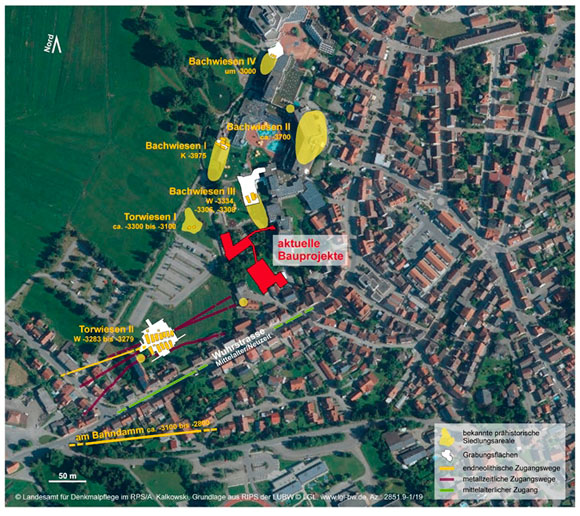 Bekannte prähistorische Fundstellen im Umfeld der Bauvorhaben, Plan: LAD, A. Kalkowski