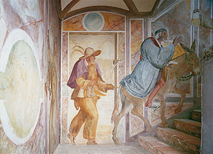 Narrentreppe. Szene aus der "Commedia dell'arte" (Zanni und Pantalone)