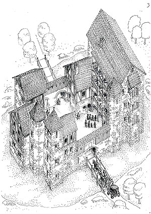 Ausbau unter Kurfürst Ludwig V. zum Jagdschloss mit dem charakteristischen Jagdturm. 